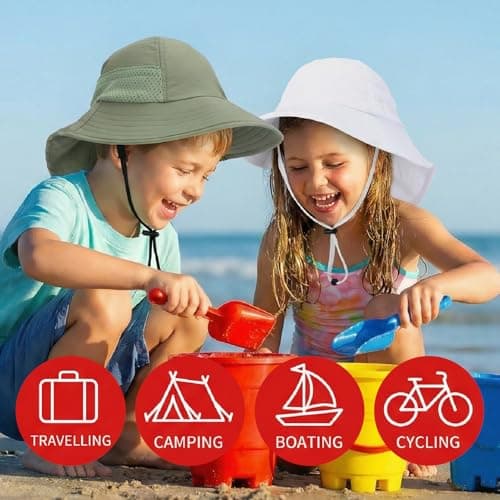 scenicamp 2 Pack Kids Sun Hat with Neck Flap, UV Protection 50+ Wide Brim Summer Beach Hat for Toddler Boys Girls, Outdoor Play Swimming Gardening and Hiking(White,Green) — view 5