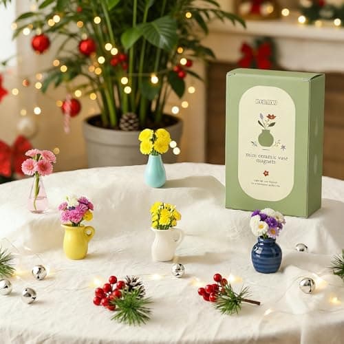 Renmxj 5 Pcs Cute Mini Ceramic Vase Fridge Magnets with Artificial Flowers — view 7