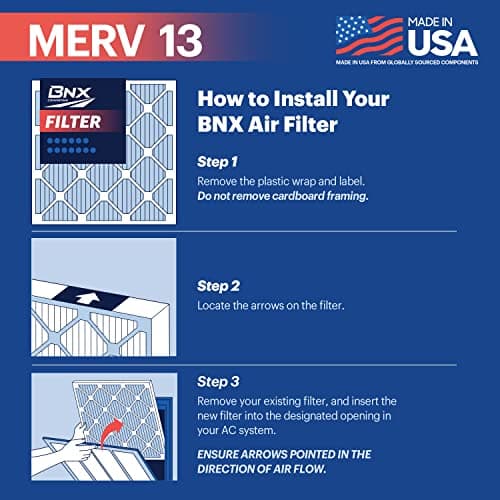 BNX TruFilter 20x25x1 Air Filter MERV 13 (6-Pack) - MADE IN USA - Electrostatic Pleated Air Conditioner HVAC AC Furnace Filters for Allergies, Pollen, Mold, Bacteria, Smoke, Allergen, MPR 1900 FPR 10 — view 5