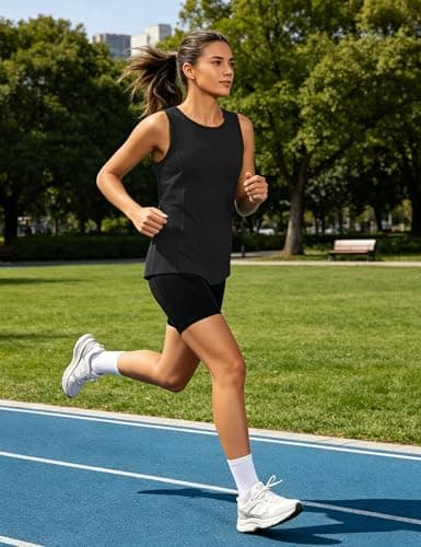 TACVASEN Womens Workout Tank Tops Sleeveless Running Atnletic Shirts Short Sleeve Tank Top Yoga Shirts Sun Protection Shirts Active Tank Top Sun Tank Tops for Women Black — view 3