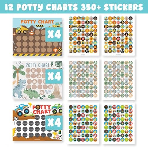 Hadley Designs Potty Training Chart for Toddler Boys - Bundle Sticker Chart for Kids Potty Training Rewards, Sticker Potty Chart for Toddlers Boys, Toilet Stickers Reward Chart for Kids 3 Fun Designs — view 2