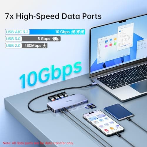 USB C Laptop Docking Station Dual Monitor for Dell/Lenovo/HP, 15 in 1 USB C Hub Multiport Adapter Dongle Dock USB-C to 2 HDMI 4K@60Hz, 8K DisplayPort, 2 USB-C 10Gbps, 5 USB-A, 100W PD, Ethernet, SD/TF — view 5