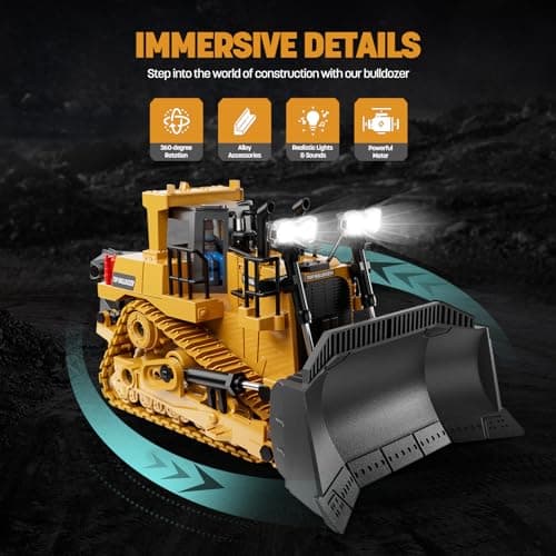 WELIN Remote Control Bulldozer Toys, 9-Channel RC Dozer with Metal Bulldozing Blade Alloy Looseners, Construction Vehicles with Lights and Sound, Birthday Gifts for Kids Boys Ages 3+ — view 5