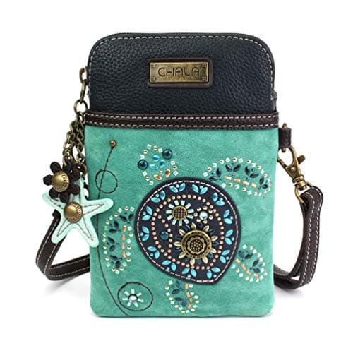 Chala Dazzled Crossbody Cell Phone Purse-Women Faux Leather Multicolor Handbag with Adjustable Strap-Turtle Turquoise