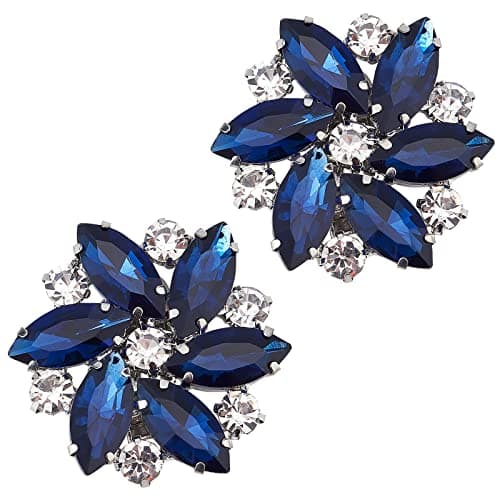 FINGERINSPIRE 2PCS Crystal Shoe Clips 1.3x1.2 inch Blue Rhinestones Shoe Buckles Charms Exquisite Flower Shape Shoes Jewelry Decoration with Box for Women Bridal Pumps Flats Clutch Dress Hat Shoe