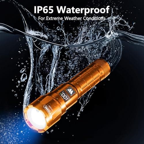 Wdtpro LED Rechargeable Flashlight 2 Pack, 3 Modes Super Bright High Lumens Flashlights, Zoomable Tactical Flash Light with LCD Display, IP65 Waterproof Flashlights for Home Emergency Camping - Orange — view 4