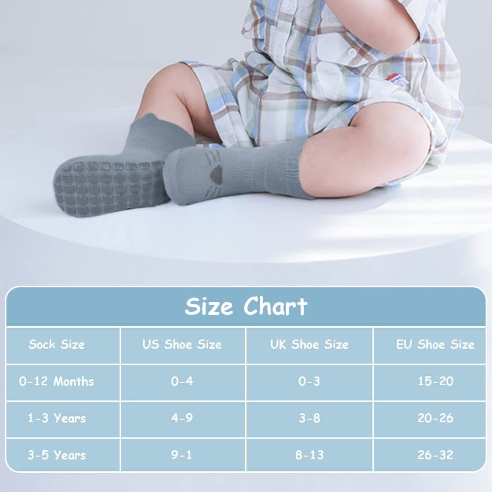 Vicloon Calcetines de Algodón Antideslizantes para Bebés, 5 Pares, Deportivos de 0 a 12 Meses — view 3