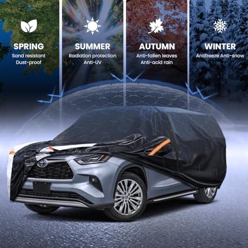 Multi-Layer Car Cover Custom Fit for Toyota Highlander(2001-2026), 100% Waterproof All Weather for Automobiles, Gift with Towel, Heavy Duty Car Covers for Rain Sun UV Protection with Door Zipper — view 2