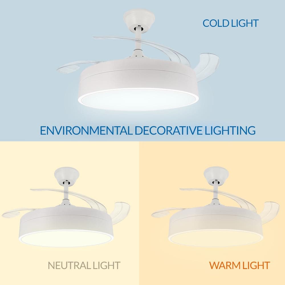M mimotec - Ventilador de Techo con luz Led Messe 72W Blanco, Mando a Distancia, Bajo consumo, motor DC, 6 velocidades, Silencioso ,4 Aspas desplegables, función verano-invierno, temporizador — view 4