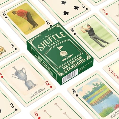 Shuffle Club Co Golf Playing Cards (Single Deck) – Hand-Illustrated Vintage Golf Deck | 310GSM Italian Linen Black-Core Poker Cards, 54 + Game Guide | Gift for Golfers & Dads — view 3