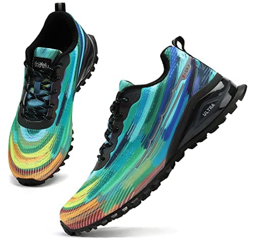 Kricely Men's Trail Running Shoes Fashion Hiking Sneakers Lightweight Tennis Cross Training Shoe Tie dye Non-Slip Walking Footwear Size 10