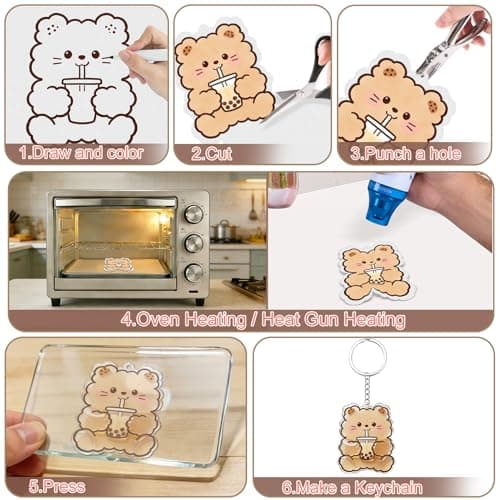 Yalumo 301 Pcs Shrink Plastic Sheets Kit, 40 Shrink Paper Sheets 5.7 x 7.9 Inch with Earring, Ring and Keychain Accessories for DIY Shrinky Art, Ornament, Craft Project, Handmade Gift and Home Decor — view 4
