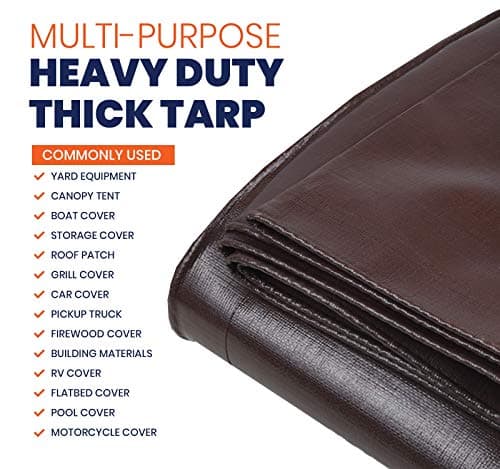 Tarpco Safety Extra Heavy Duty 14 Mil Tarp Cover, Waterproof, UV Resistant, Rip and Tear Proof, Poly Tarpaulin with Reinforced Edges for Roof, Camping, Patio, Pool, Boat (Brown/Black 18′ X 24′) — view 3