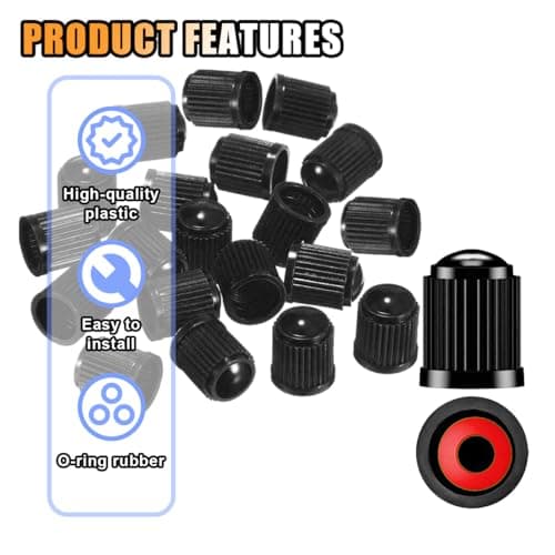 KITUREK 20PCS Tire Valve Stem Caps, Anti-Corrosion Universal for Car, Black — view 3