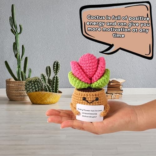 3pcs Positive Crochet Potted Plants, Positive Cactus Positive Crochet Succulent Crochet Cactus Knitted Succulent Positive Plants Crochet for Party Decoration Encouraging Gift — view 4