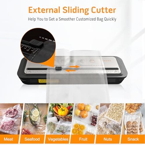 Updated Vacuum Sealer Machine 2025, MEGAWISE Food Sealer w/Starter Kit, Dry & Moist Food Modes, Compact Design with 10 Vacuum Bags & Built-in Cutter (Grey) — view 4
