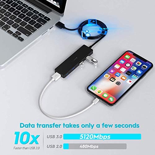 Aceele USB Hub 3.0 Splitter with 4ft Extension Long Cable Cord, 4-Port Extra Slim Multiport Expander for Desktop Computer PC, PS4, Laptop, Chromebook, Surface Pro 3, iMac, Flash Drive Data and More — view 2