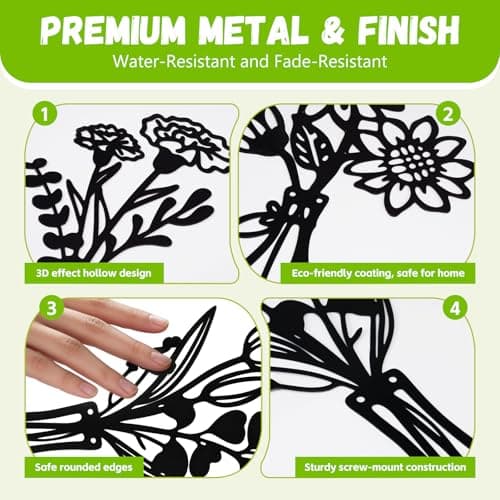 YOSHINE 4pcs Metal Flowers Wall Art, Black Minimalist Metal Wall Decor — view 3