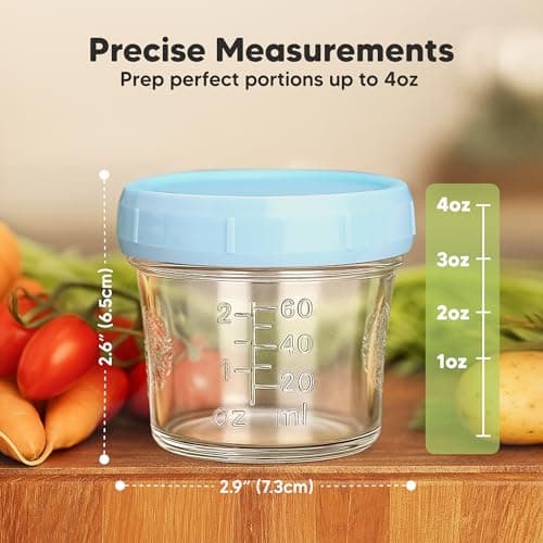 KeaBabies 12pk 4oz Glass Baby Food Containers with Lids, Leak-Proof (Nord) — view 2