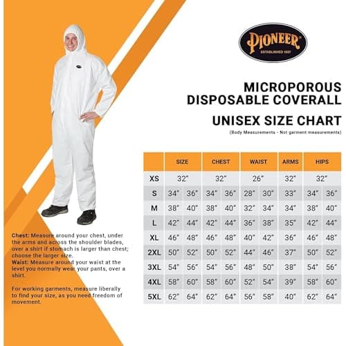 Pioneer Microporous Disposable Coveralls - Protects from Chemicals, Bleach, Paint - Breathable & Comfortable - Type 5 and 6 — view 5