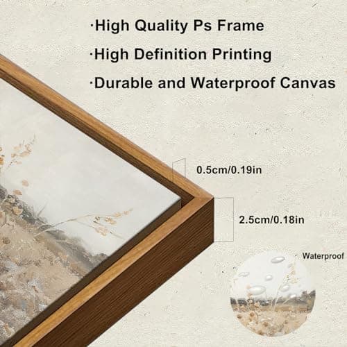 KBKBART Vintage Wall Art Framed, Retro Countryside Autumn Wildflower Field Landscape Canvas Painting Farmhouse Decor Wall Art, Rustic Fall Landscape Bathroom Wall Decor for Bedroom Living Room, — view 2