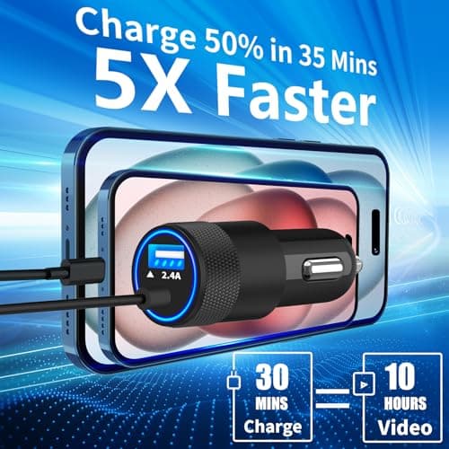 【Apple MFi Certified】iPhone 17 Car Charger Fast Charging, Caiinei 4.8A USB Power Cigarette Lighter USB C Car Charger + 6FT Type C Coiled Cord for iPhone 17/17 Air/17 Pro Max/16/15/Galaxy S25/S24/Pixel