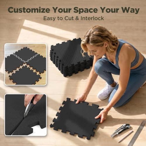 AIRHOP 12x12In Thick 18 Tiles Gym Floor Mat, High-Density EVA Foam Puzzle Gym Mat, Interlocking Foam Floor Tiles for Home Gym Exercise Equipment, Play Workout Garage Kitchen Flooring — view 5