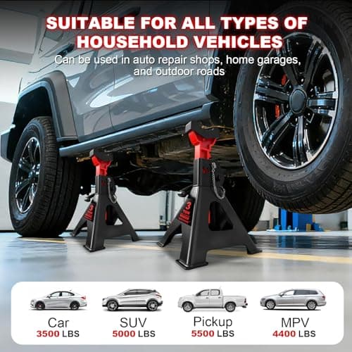 SENKEYFE 3 Ton (6,600 LBs) Jack Stands with Double Pin Locking,Rubber Cover and Large Foot Base,11"-17" Adjustable Height,Heavy Duty Car Jack Stands,Lifting SUV,MPV,Pickup Truck,ATV/UTV,1 Pair — view 4