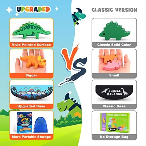 IPOURUP Dinosaur Toys for Kids 3-5: Wooden Stacking Montessori Toys for 3 4 5 6 7 8 Year Old Boys Girls Birthday Gifts for Kid Ages 4-8 Balance Competition Game for Family Stocking Stuffers — view 3