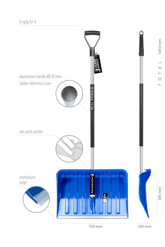 2 palas de nieve con mango ergonómico – quitanieves para pequeñas y grandes cantidades de nieve – Hoja de plástico, borde de aluminio, mango de aluminio — view 2