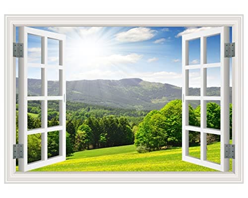 FLFK Fake Window Wall Sticker - Landscape Faux Window Wall Mural for Wall Decor, Stick and Peel Wall Decals,24"x16"