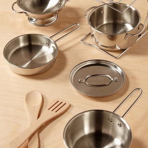 Melissa & Doug Stainless Steel Pots & Pans, 8 Piece Play Kitchen Set, Premium Play Kitchen Accessories & Cooking Utensils, Preschool Toys for Kids 3+ — view 9