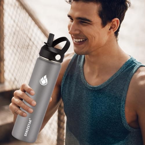 SENDESTAR Insulated Water Bottle 24 OZ, Wide Mouth 24 oz Water Bottle with Straw Lid, Spout Lid, Double Wall Vacuum Stainless Steel Leak Proof, Keeps Liquids Hot or Cold — view 3