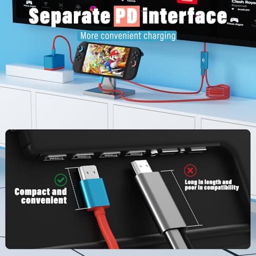 BGGUANG Switch 2 Dock Portable USB-C to HDMI Cable TV Docking Station Compatible with Nintendo Switch 2,OLED/Steam Deck/ROG Ally X /4K@60Hz / HDMI 2.0 / USB 3.0 5Gbps / PD 3.0 100W TV Travel Dock — view 4