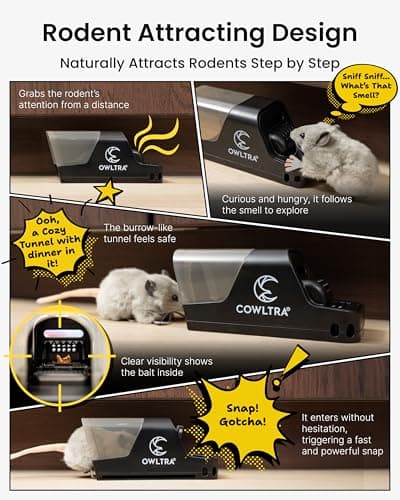 OWLTRA in-/Outdoor Safe Extra Large Plastic Tunnel Snap Rat Trap 2PCS, Instant Kill Rodent Snap Trap with Clear Tunnel Entry, Touch-Free Release, and Powerful Snap, Black — view 3