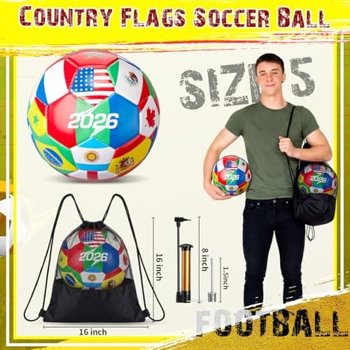 Tellingyou 1 Pack World Flag Soccer Ball Country Flags Training Ball 2026 International Multi Country Design with Pump Needle and Storage Bag for Team Practice Club Games Soccer Fan Gifts (Size 5) — view 2