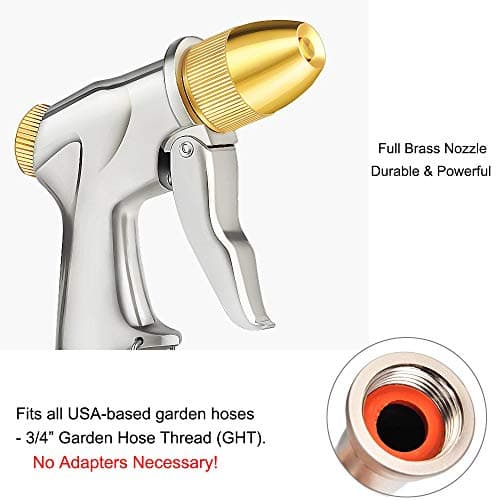 FANHAO Garden Hose Nozzle Sprayer, 100% Heavy Duty Metal Handheld Water Nozzle High Pressure in 4 Spraying Modes for Hand Watering Plants and Lawn, Car Washing, Patio and Pet — view 6