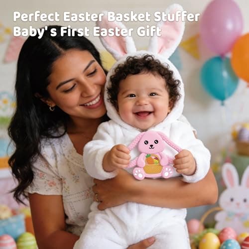 Easter Basket Stuffers Baby Teething Toys, Bunny Silicone Teething Toy for Babies 0 3 6 9 12 18 Months, Easter Basket Stuffer Essential, Baby Rabbit Carrots Teether for Baby & Toddler First Gifts — view 5