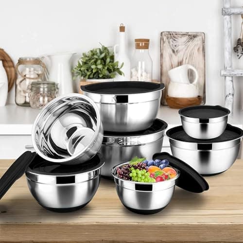 Menbyci 6 Pcs Mixing Bowls with Lids,Stainless Steel Mixing Bowls,Black Non-Slip Bottoms,Including Kitchen Utensils,Mixing Bowl Set for Kitchen Mixing Baking Prepping Cooking Serving — view 7