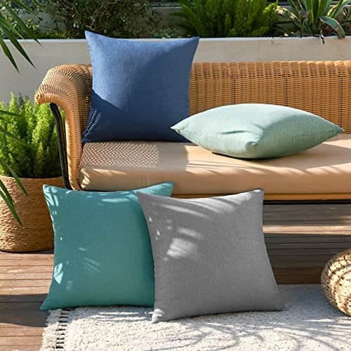 MIULEE Pack of 4 Decorative Outdoor Solid Waterproof Throw Pillow Covers Linen Garden Farmhouse Cushion Cases for Patio Tent Balcony Couch Sofa 18x18 inch Blue — view 2