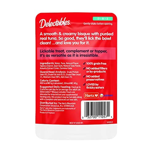 Delectables Lickable Treat Bisque Wet Cat Treat with Real Tuna, Food Topper, Hydrating, Grain-Free, No Fillers, By-Products, Added Preservatives, 1.4oz Pouch, 12ct — view 6