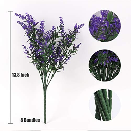 RECUTMS Artificial Greenery Lavender Fake Shrubs Flowers 8 Bundles UV Resistant Hanging Planter Flora Fence Indoor Outside Decor Wedding Table Flowers Arrangement Bouquet Filler (Purple)
