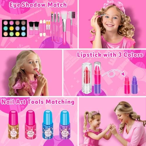 Hollyhi 58 Pcs Kids Makeup Toys Kit for Girls, Real Washable Make Up Set — view 2