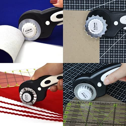 Headley Tools 45mm Rotary Cutter with 7pcs Extra Blades, Ergonomic Handle Rolling Cutter with Safety Lock for Crafting, Sewing, Quilting, Fabric Rotary Cutter Perfect for Left & Right Hand (Black) — view 3