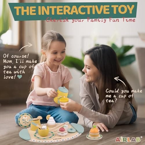 Airlab Tea Sets for Toddlers 3-5 Girl Birthday Gift 2 Year Old Princess Party Wooden Play Food Toy Sets for Kids Kitchen Accessories Age 3 4 5 6 Wood Educational Toys — view 5