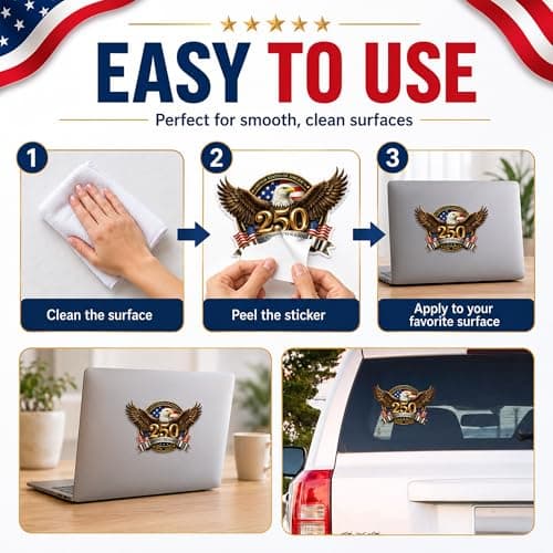 2pcs 250th Anniversary USA Car Decal Sticker, 250 Anniversary USA Merchandise, Patriotic 4th of July 1776–2026, American Flag Vinyl Bumper Stickers for Car, Truck, Window, Laptop — view 2