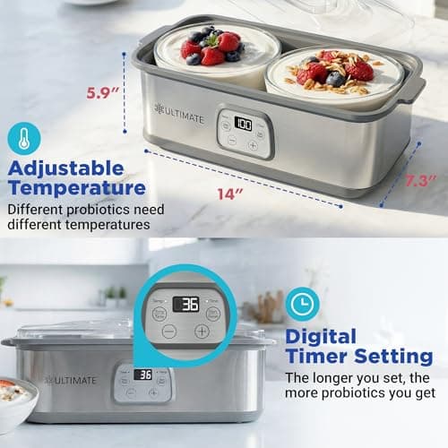 Ultimate Probiotic Yogurt Maker with Adjustable Time & Temperature Control, Make Trillions of Probiotics for Better Gut Health, Two 1-Quart Containers for Larger Batches, ULTIMATE LIFETIME WARRANTY — view 2