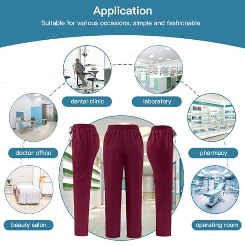 VIAOLI Scrubs Set Multiple pockets V-Neck Top and Drawstring Scrub Pant - Medical Uniform Women Scrub Set Clearance, Burgundy, Medium — view 4