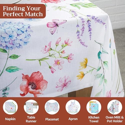 Maison d' Hermine Table Cloth Rectangle Table 100% Cotton 60 x 120 Inches Tablecloth Reusable Decorative for Dining Kitchen Room Farmhouse Party Home Hotel Restaurant Spring Summer - Just Floral — view 3