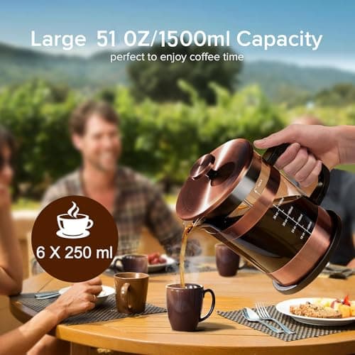 QUQIYSO French Press Coffee Maker 51oz, Large French Press, Thickened Glass — view 5